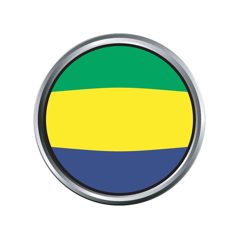 bandeira gabonesa com chanfro de moldura cromada em círculo prateado vetor