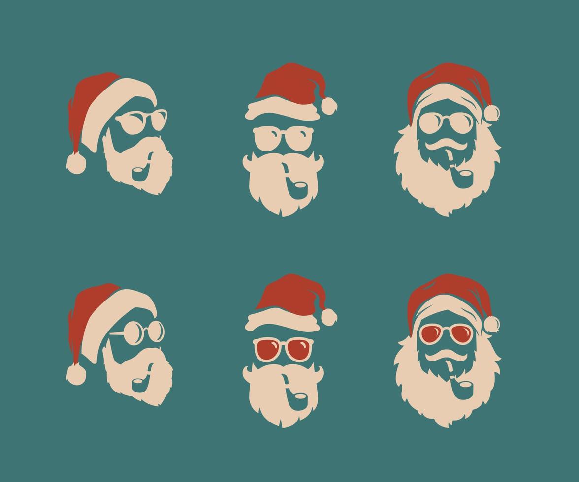 conjunto de ilustração vetorial vintage hipster de papai noel vetor