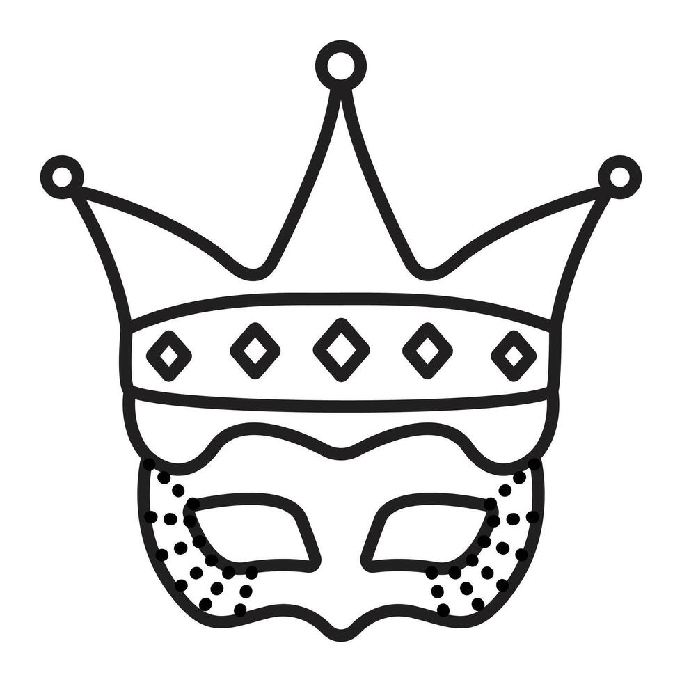 rainha e rei mascarada mascarar com uma coroa, Principe e Princesa traje papel, solteiro Preto linha ícone vetor