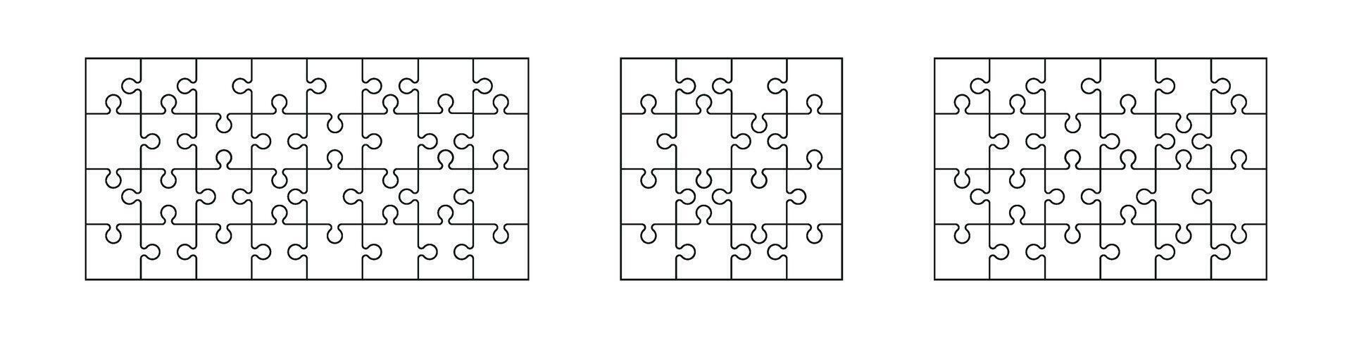 enigma 16 ,24 e 32 peças jogos modelo definir. quebra-cabeças cenário textura coleção. plano ilustração isolado em branco fundo. vetor