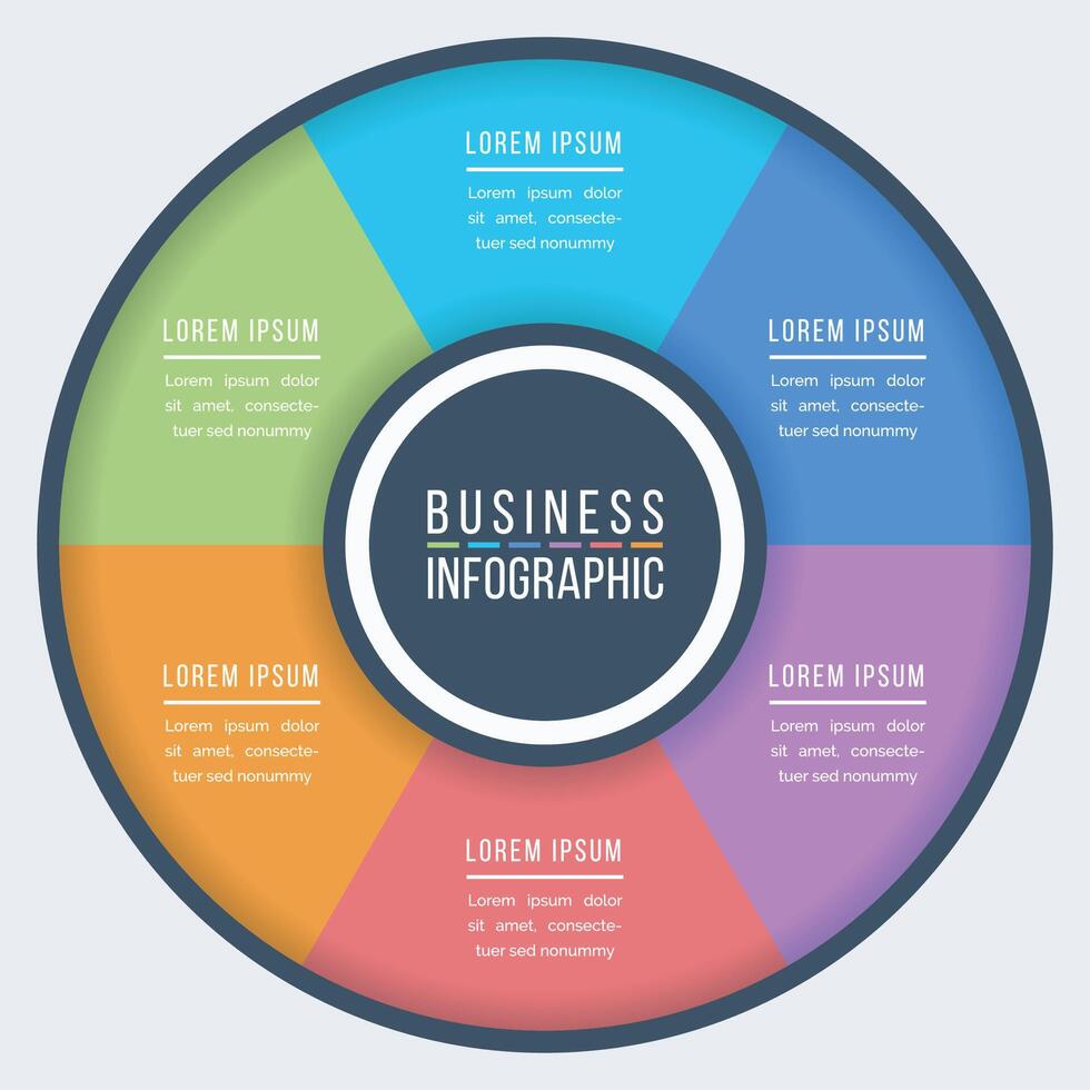 infográfico colorida Projeto 6 passos, objetos, elementos ou opções círculo infográfico modelo para o negócio em formação vetor