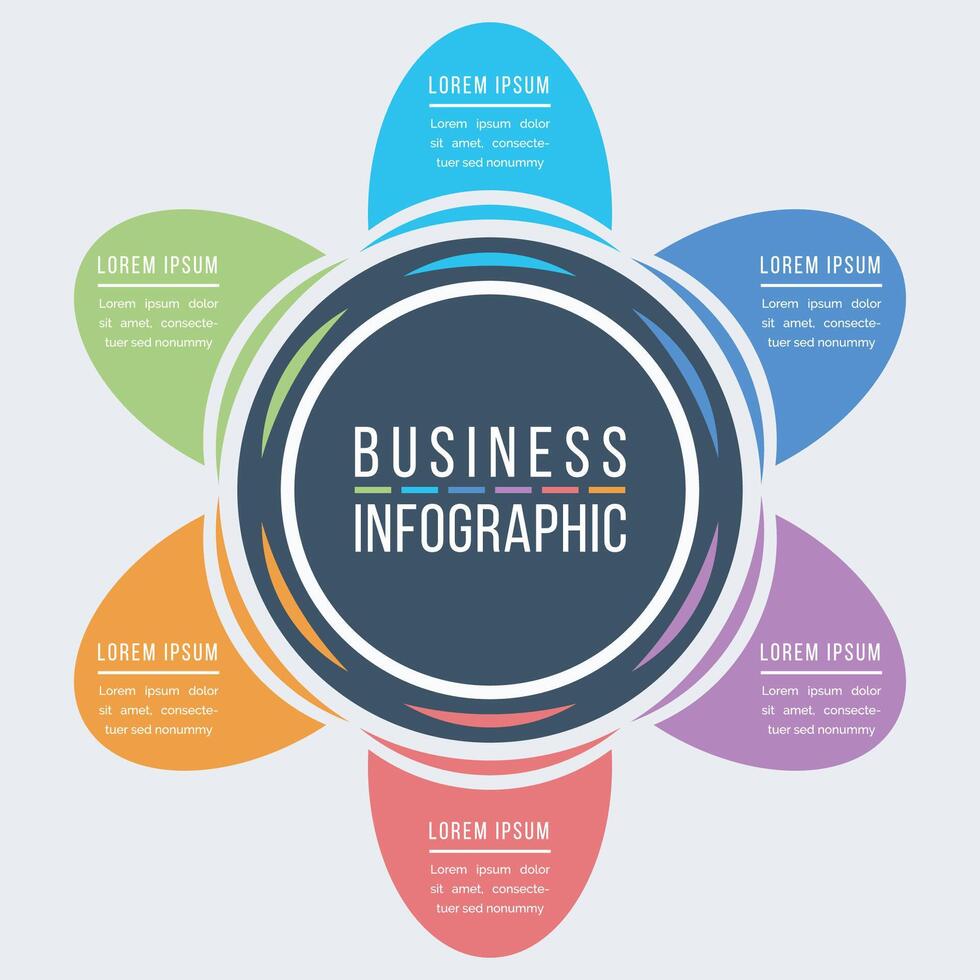 o negócio infográfico Projeto 6 passos, objetos, elementos ou opções infográfico círculo Projeto modelo vetor