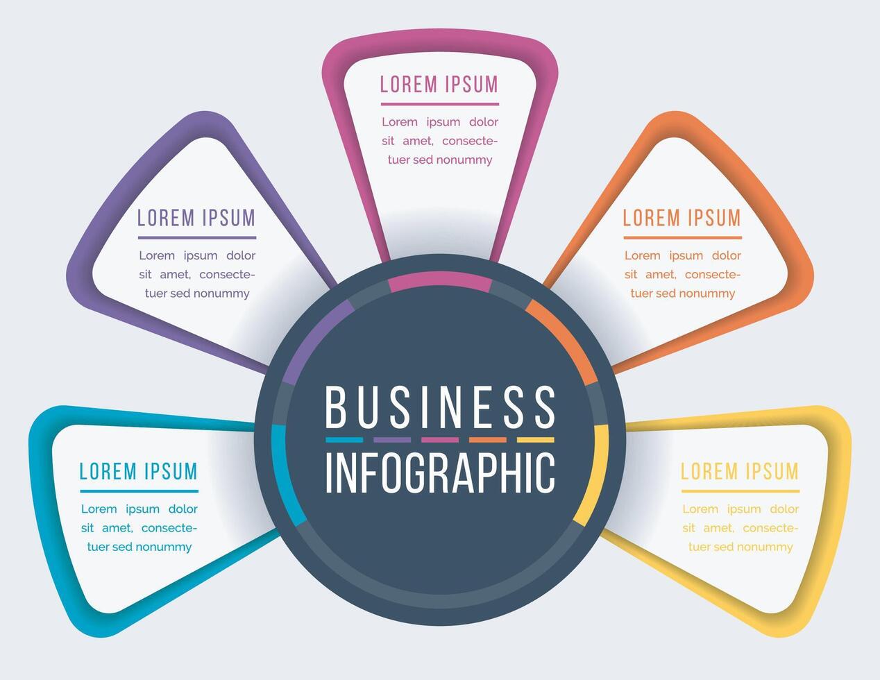 infográfico Projeto 5 passos, objetos, elementos ou opções o negócio em formação colorida modelo para o negócio infográfico vetor