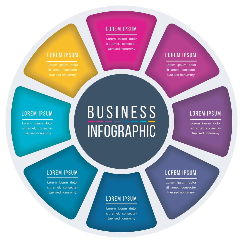 infográfico círculo Projeto 8 passos, objetos, elementos ou opções o negócio em formação vetor