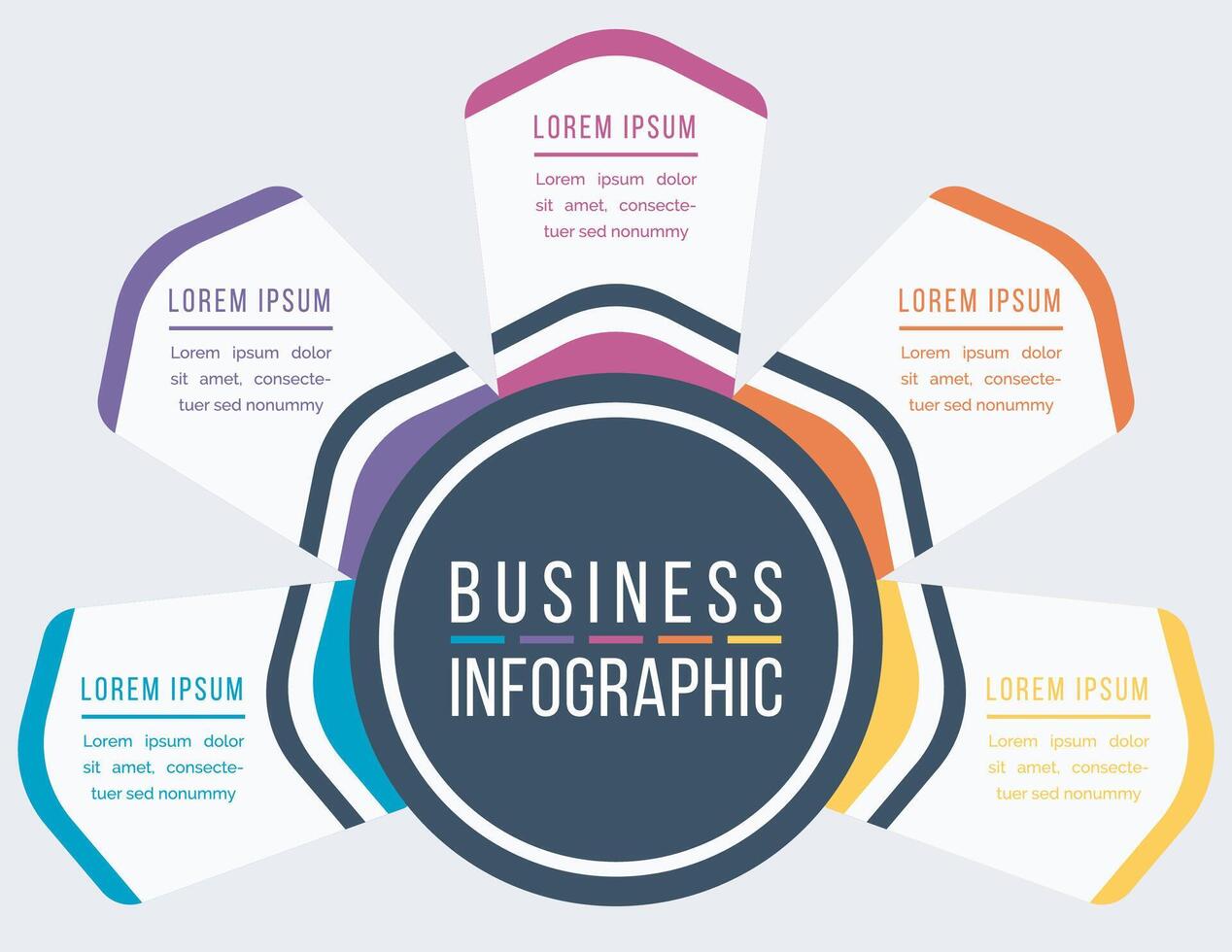 infográfico o negócio modelo 5 passos, objetos, elementos ou opções o negócio em formação colorida infográfico Projeto vetor