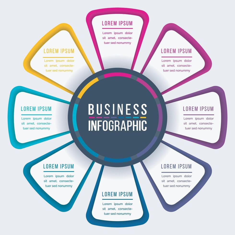 infográfico Projeto 8 passos, objetos, elementos ou opções o negócio em formação colorida modelo para o negócio infográfico vetor