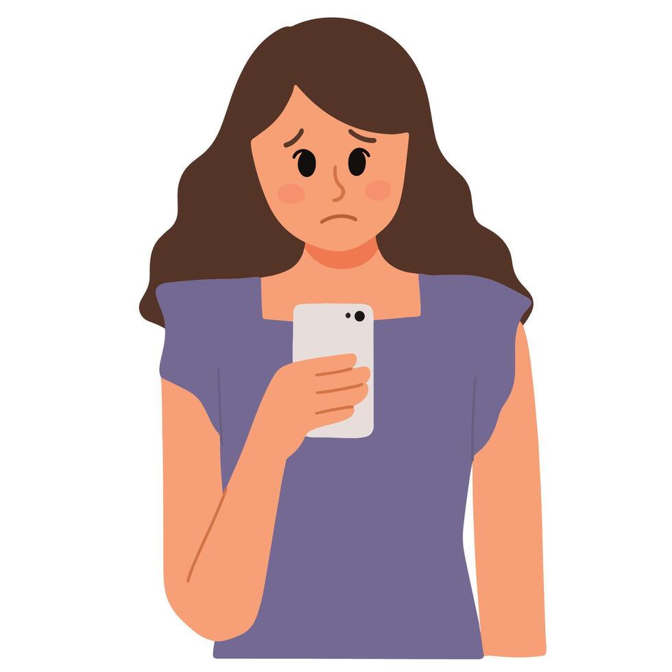 uma mulher recebendo triste notícia em dela telefone ilustração vetor