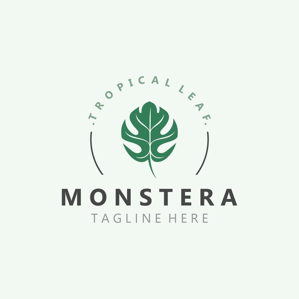 monstera deliciosa folha natureza logotipo projeto, plano plantar ícone Projeto ilustração modelo vetor
