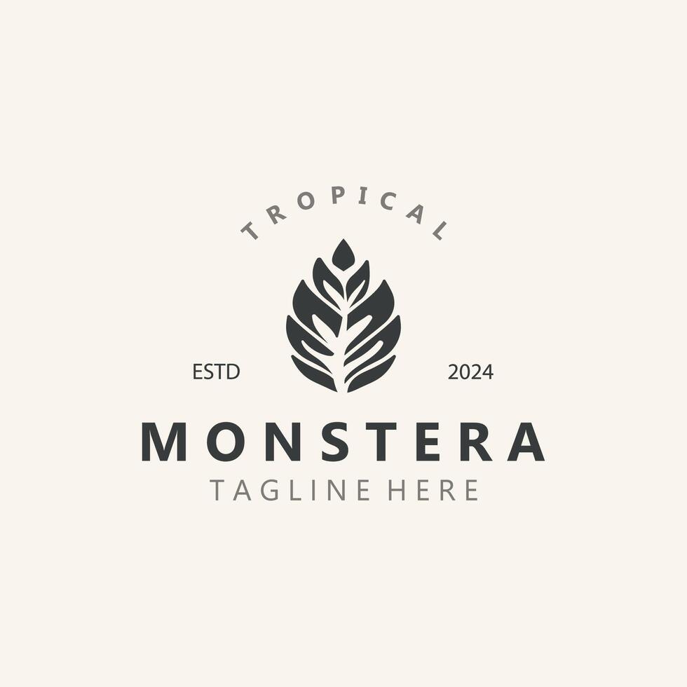 monstera deliciosa folha natureza logotipo projeto, plano plantar ícone Projeto ilustração modelo vetor