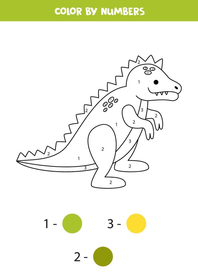 cor desenho animado dinossauro de números. planilha para crianças. vetor