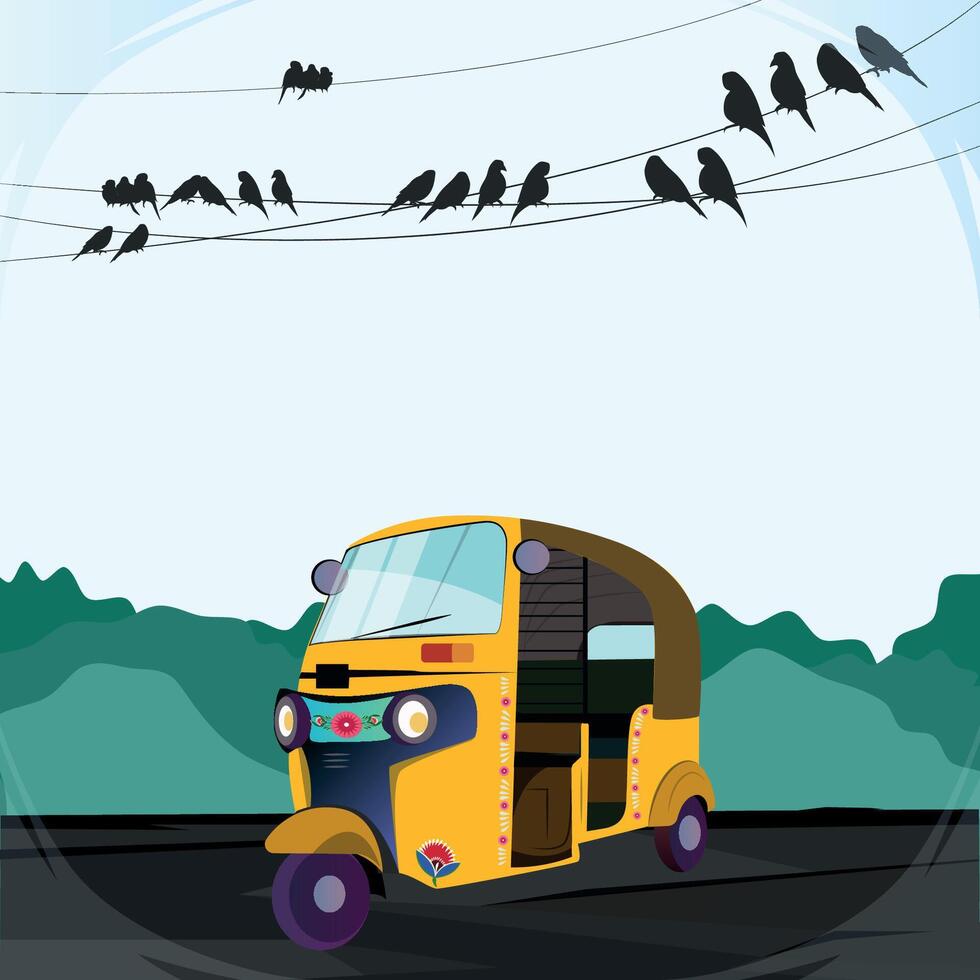 auto-riquixá ilustrações dentro Índia. com riquixá pintura em isto. frente Visão do tuk-tuk vetor