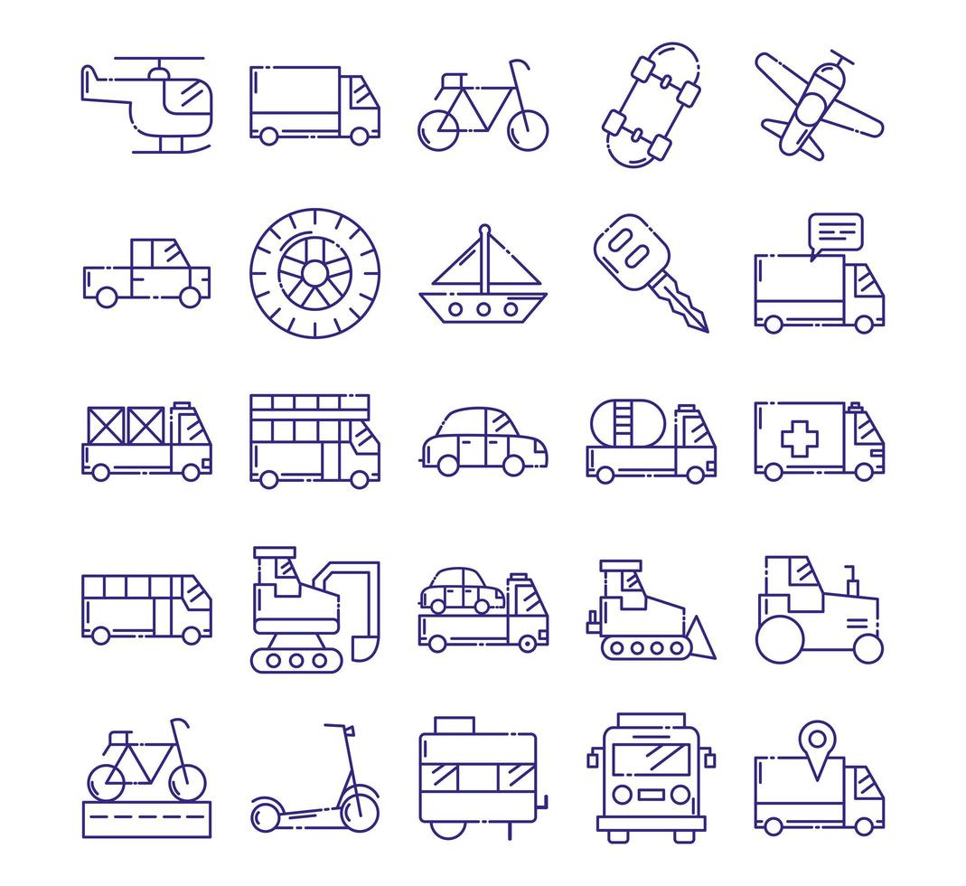 conjunto de ícones de veículos isolados desenho vetorial vetor