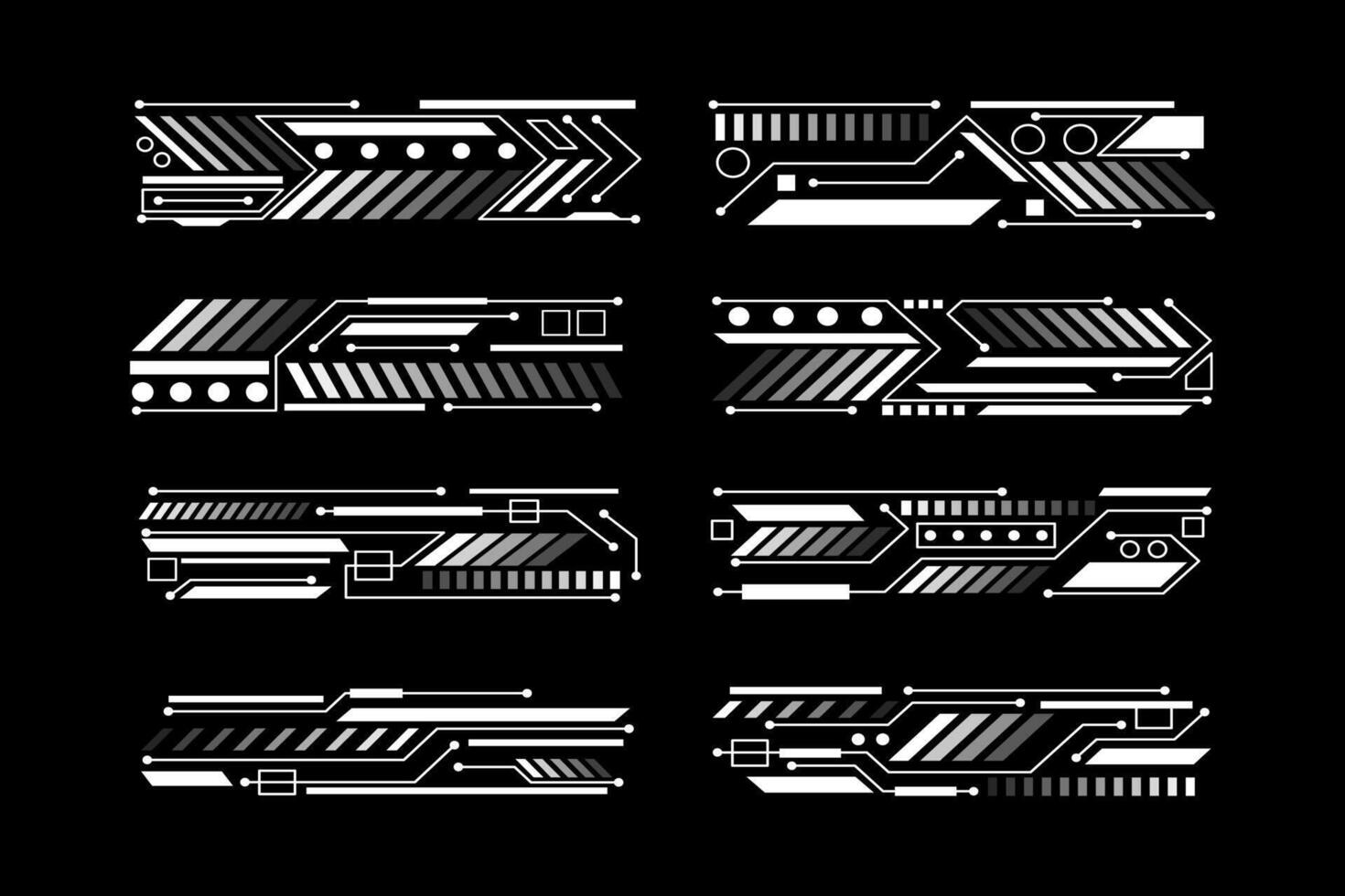 hud futurista cabeçalho e rodapé elementos conjunto para ui infográfico. abstrato futuro cyber holograma Barra forma ilustração vetor