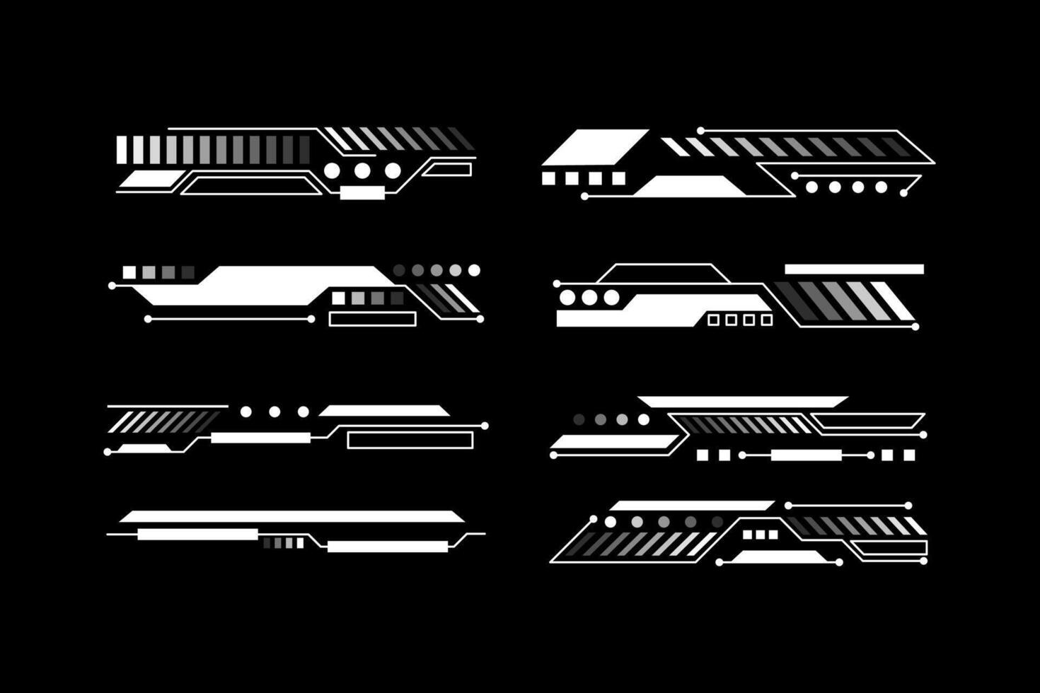 hud futurista cabeçalho e rodapé elementos conjunto para ui infográfico. abstrato futuro cyber holograma Barra forma ilustração vetor