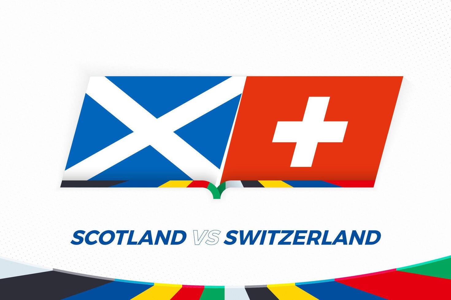 Escócia vs Suíça dentro futebol concorrência, grupo uma. versus ícone em futebol fundo. vetor