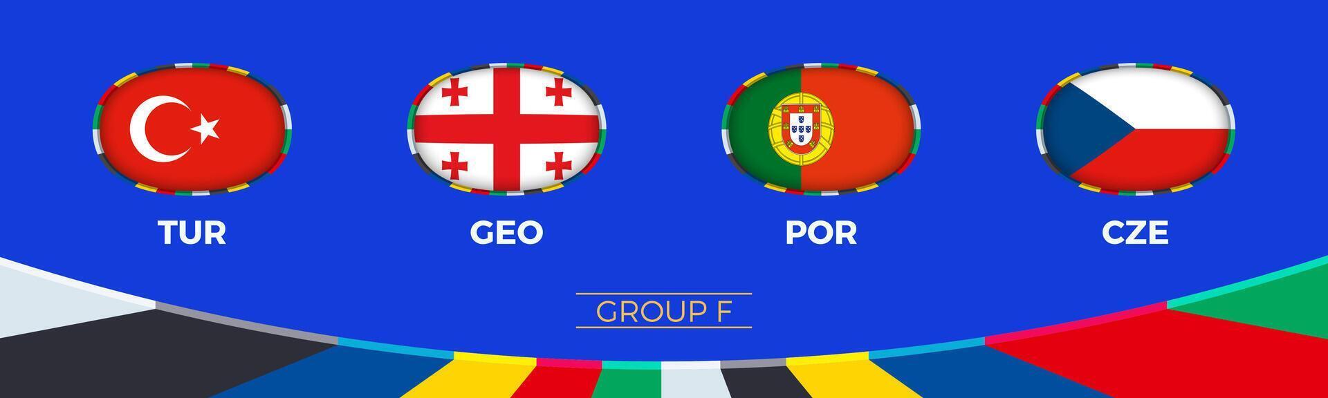 futebol 2024 grupo f participantes do europeu futebol torneio, nacional bandeiras estilizado dentro torneio estilo. vetor