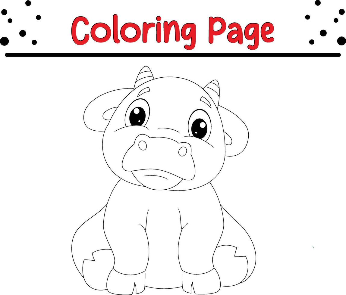 bebê vaca posando sentado coloração livro página para crianças. vetor