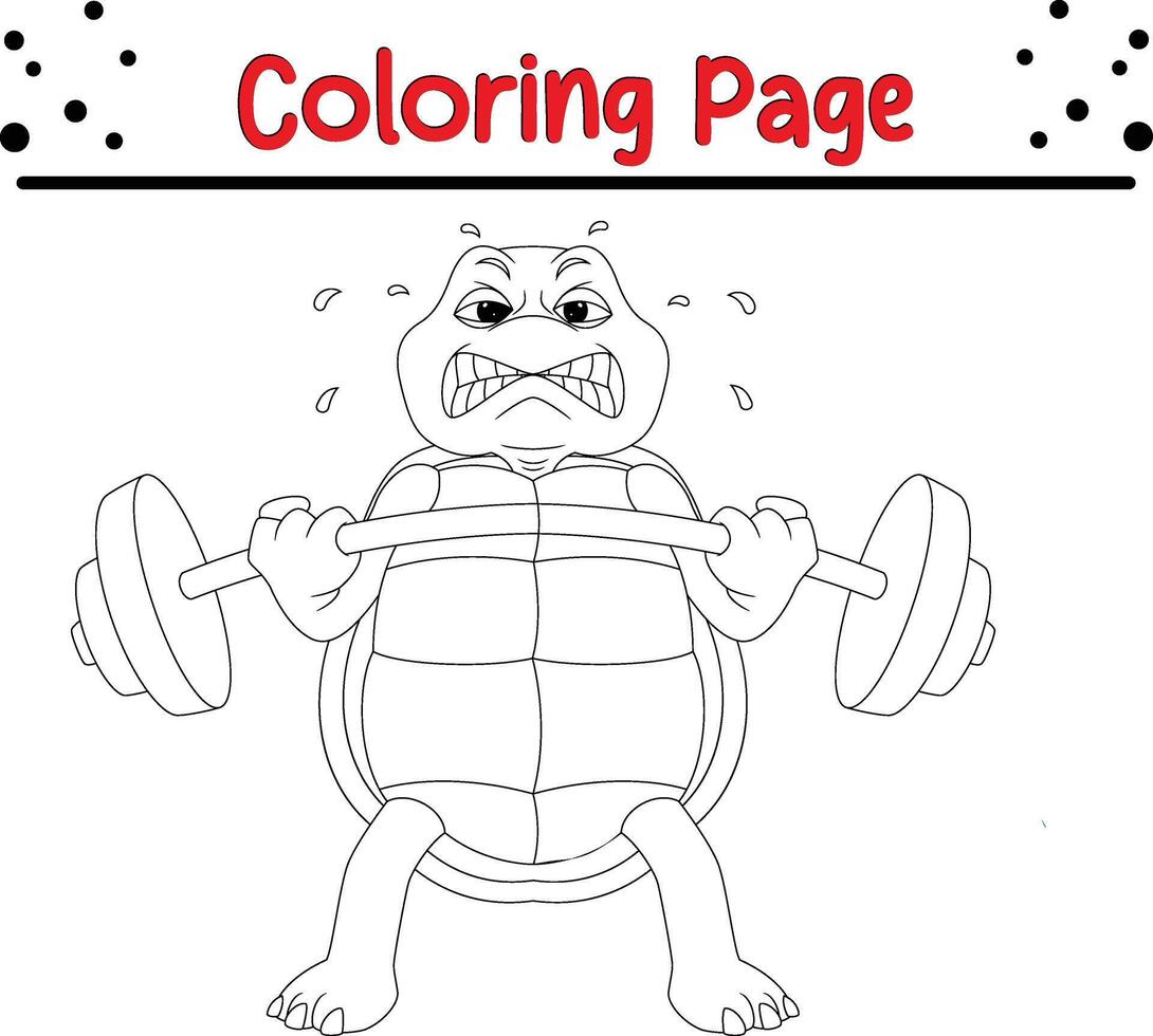 fofa tartaruga elevação pesos coloração página para crianças e adultos vetor