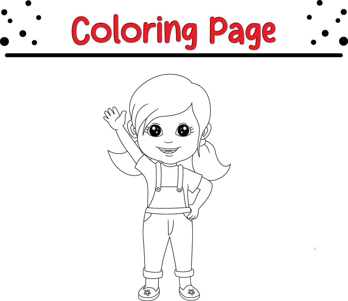 fofa pequeno menina acenando coloração livro página para crianças. vetor