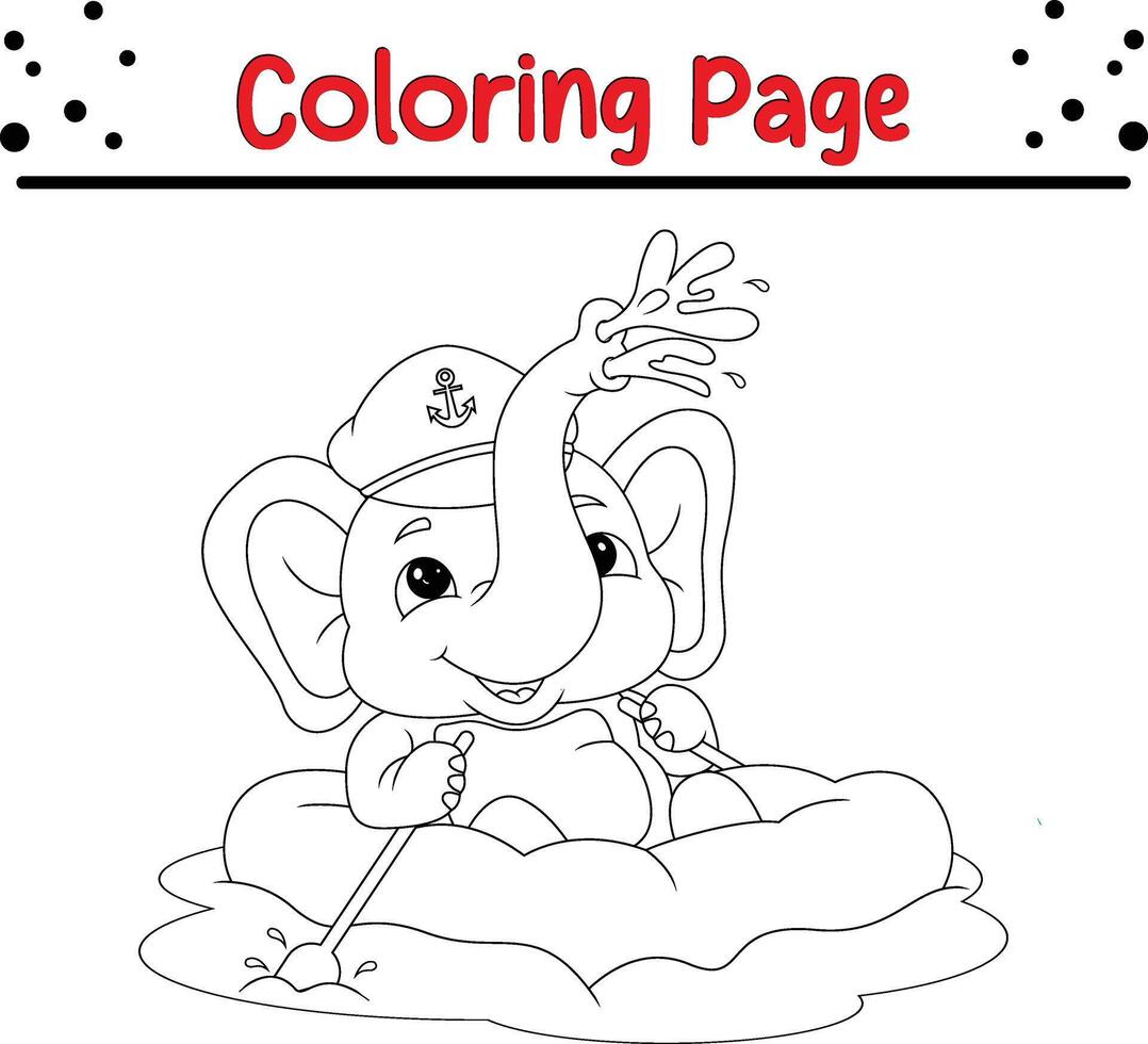 elefante Navegando inflável barco coloração livro página para crianças. vetor