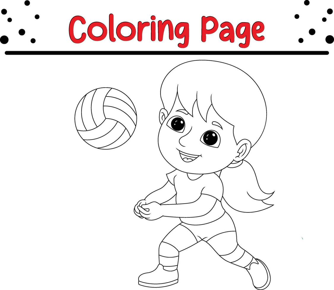 pequeno menina jogando voleibol coloração livro página para crianças. vetor