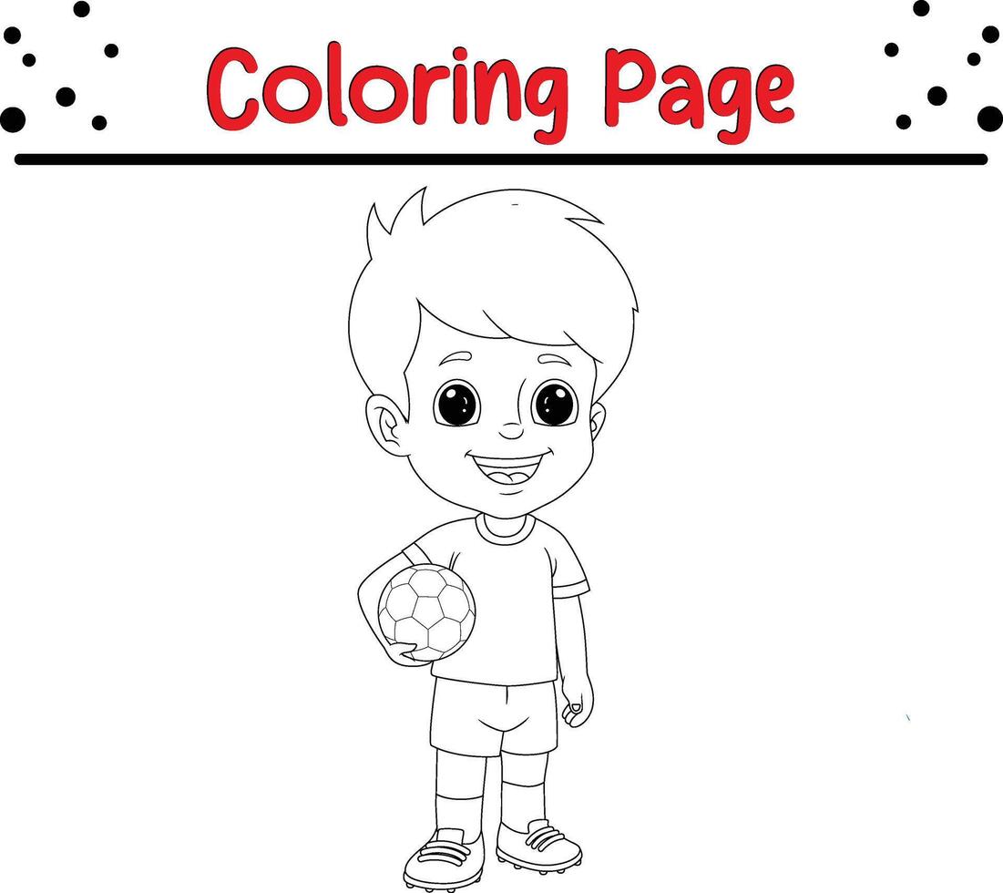 Garoto futebol jogador segurando bola coloração livro página para crianças. vetor