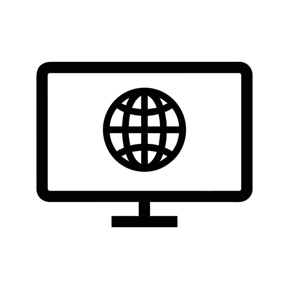 uma Preto e branco imagem do uma computador monitor com uma globo em isto vetor