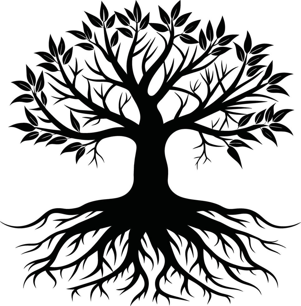 silhueta do uma árvore com raízes vetor