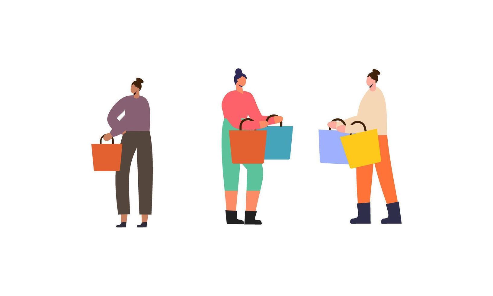coleção do pessoas carregando compras bolsas com compras ilustração vetor