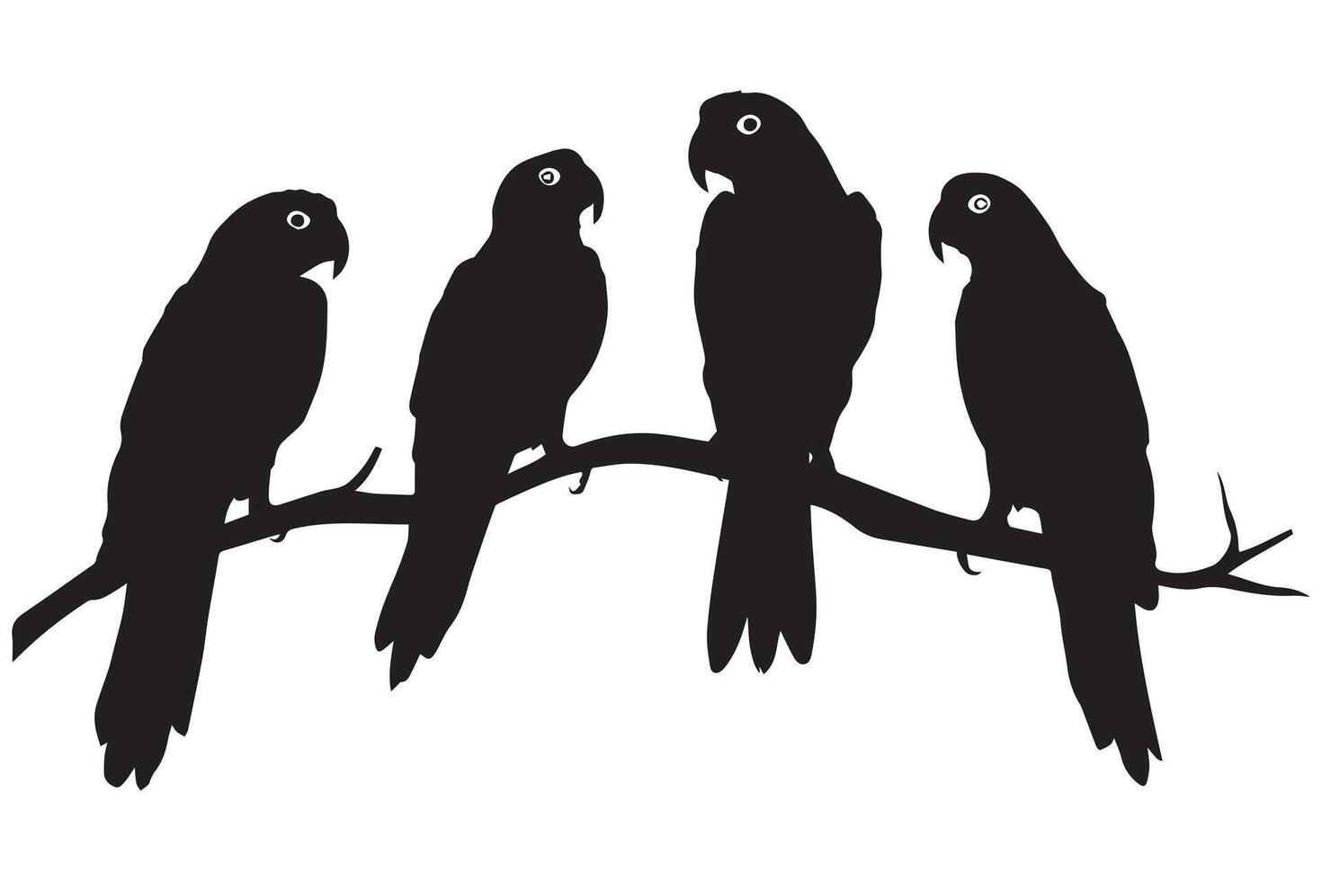 conjunto do silhuetas do papagaios. coleção do tropical pássaros a partir de a Amazonas selva. doméstico papagaio em uma sentar em uma stand.ilustração em uma branco fundo vetor