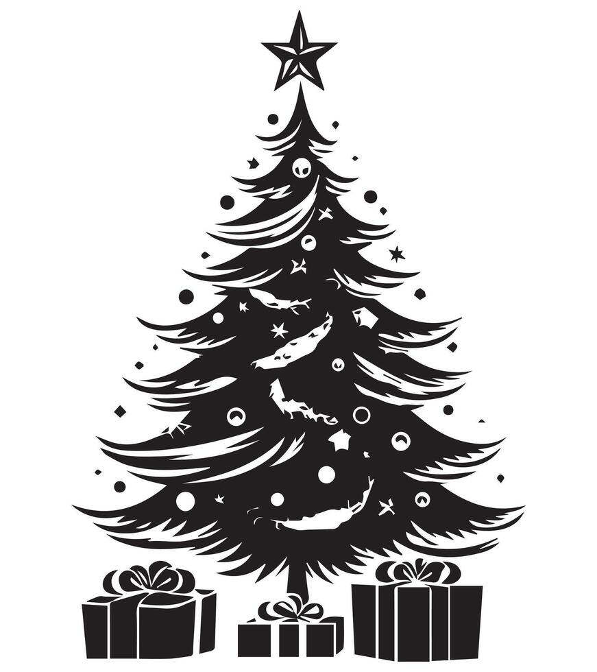 Natal árvore silhueta com presentes vetor