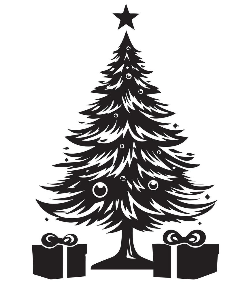 silhueta Natal árvore presente caixa vetor