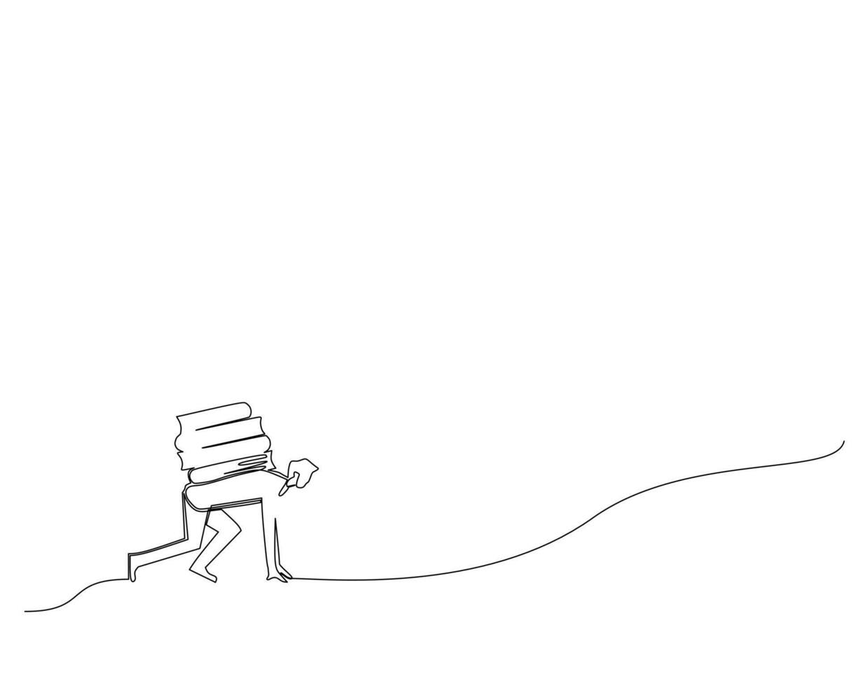 contínuo linha desenhando jovem o negócio homem caminhando frente enquanto uma livro em dele voltar. profissional homem de negocios. minimalismo conceito dinâmico 1 linha desenhar gráfico Projeto ilustração vetor