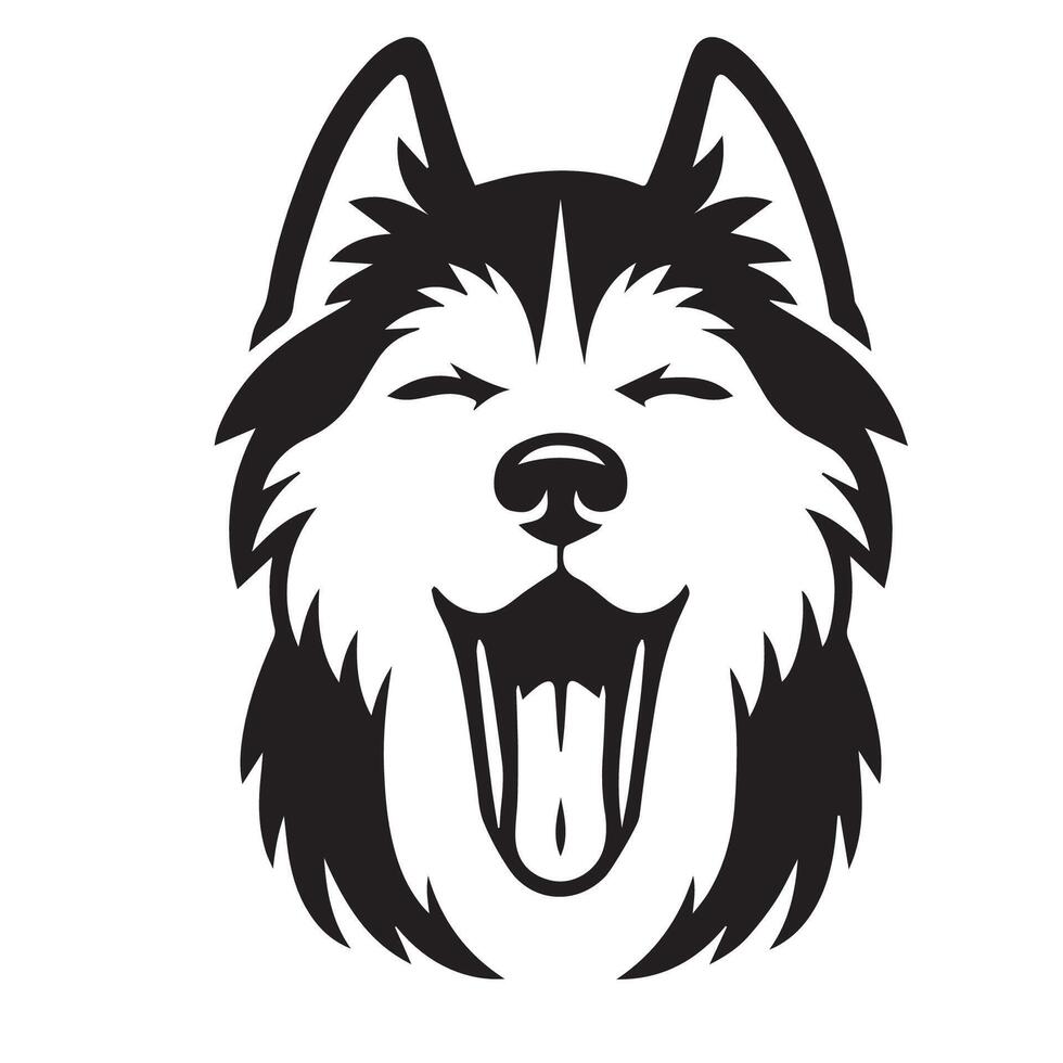 cachorro - uma siberian rouco cachorro sonolento face ilustração dentro Preto e branco vetor