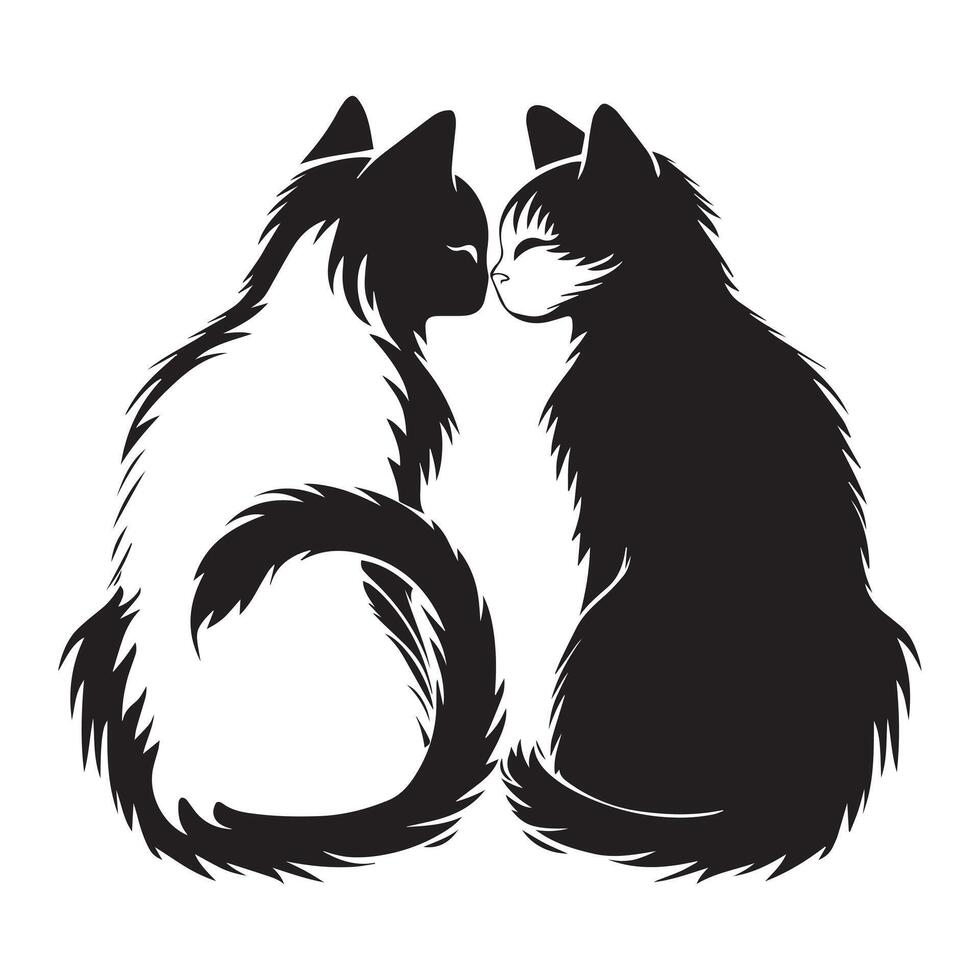 dois gatos sentado lado de lado ilustração dentro Preto e branco vetor
