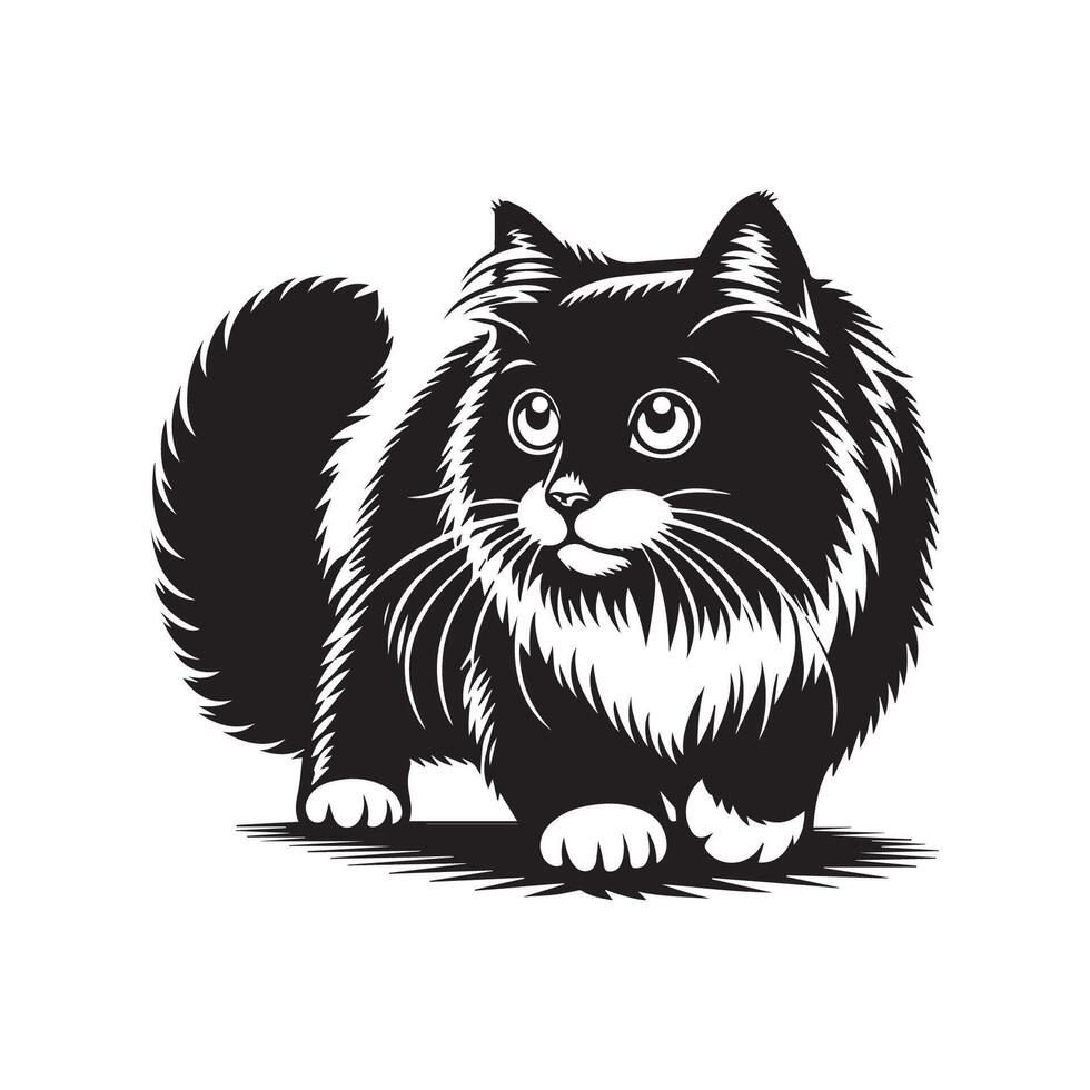 gato logotipo - boneca de pano gato aventureiro dentro Preto e branco vetor