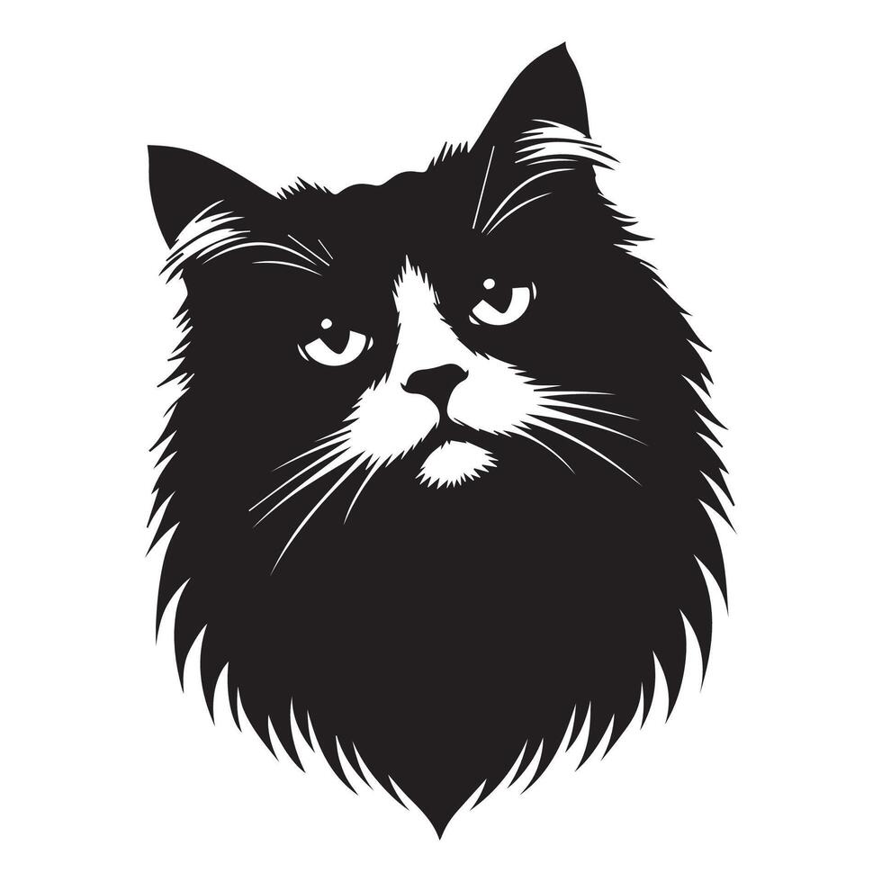 gato silhueta - cético boneca de pano gato gato face ilustração em uma branco fundo vetor