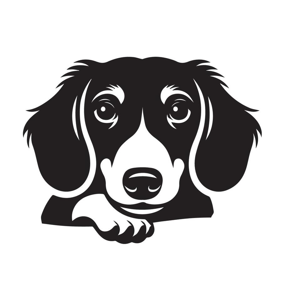 dachshund cachorro - uma dachshund cachorro relaxado face ilustração dentro Preto e branco vetor