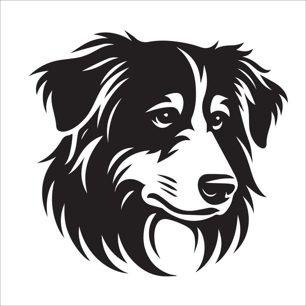 australiano pastor cachorro - a australiano pastor cachorro triste face ilustração dentro Preto e branco vetor