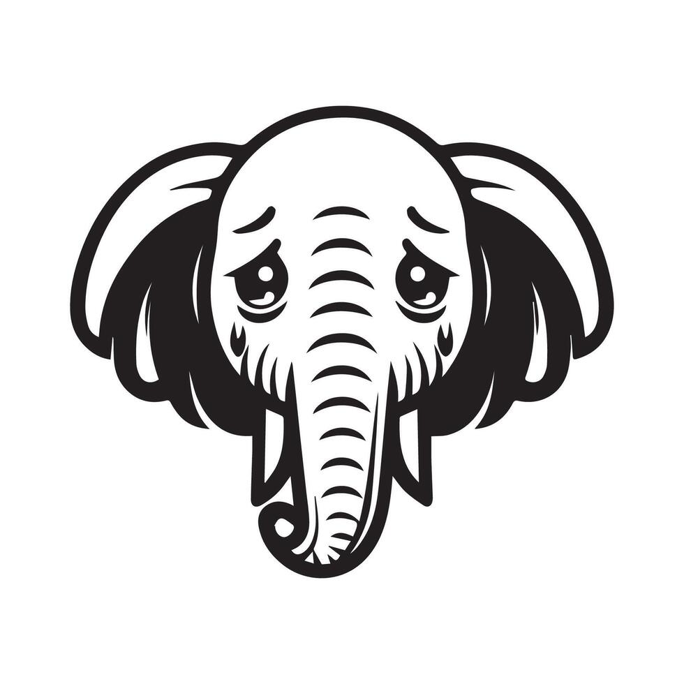 elefante logotipo - triste elefante face ilustração dentro Preto e branco vetor