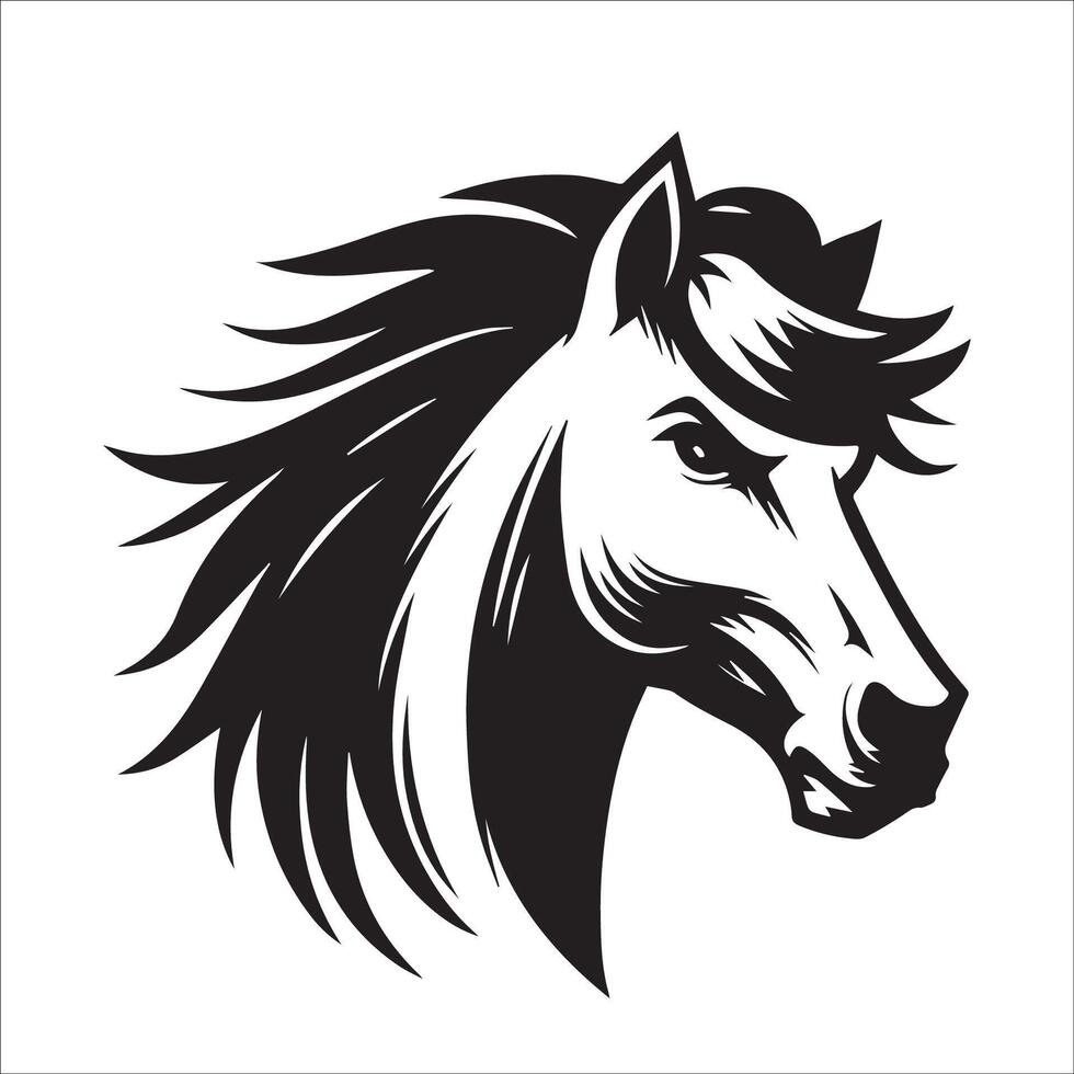 heróico cavalo face com uma bravo e nobre Veja ilustrado dentro Preto e branco vetor