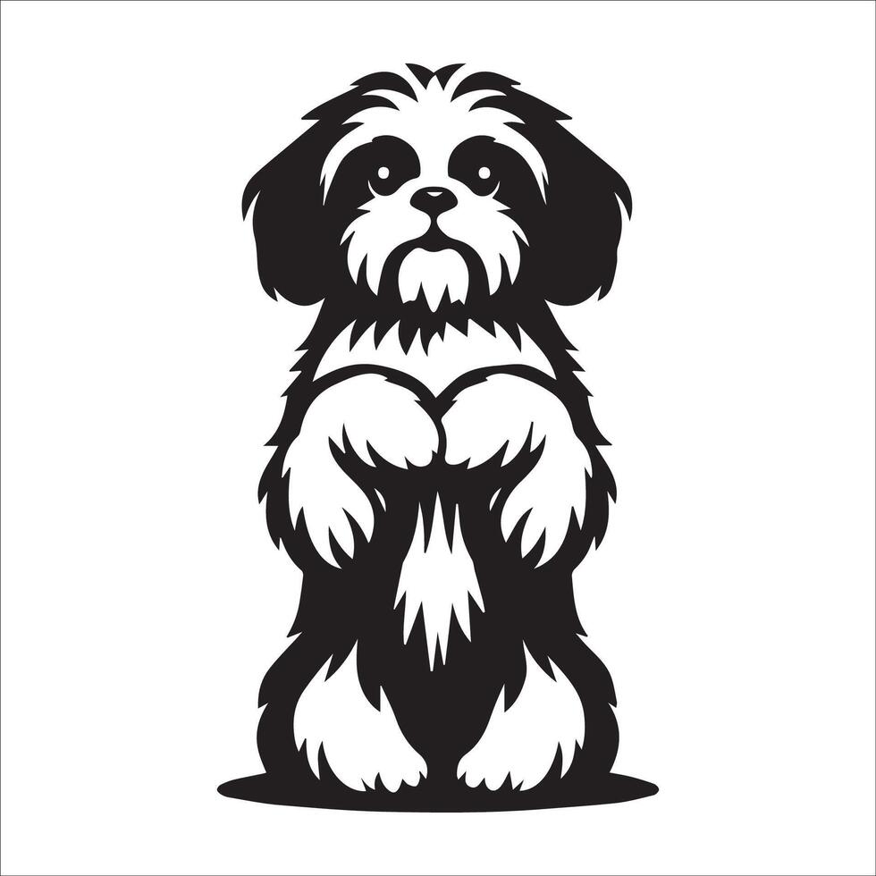 cachorro logotipo - uma shih tzu cachorro confuso face ilustração dentro Preto e branco vetor