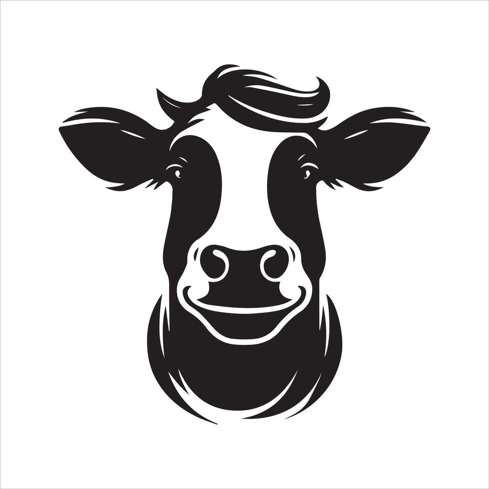 ilustração do uma sorridente vaca com uma □ Gentil conteúdo expressão dentro Preto e branco vetor