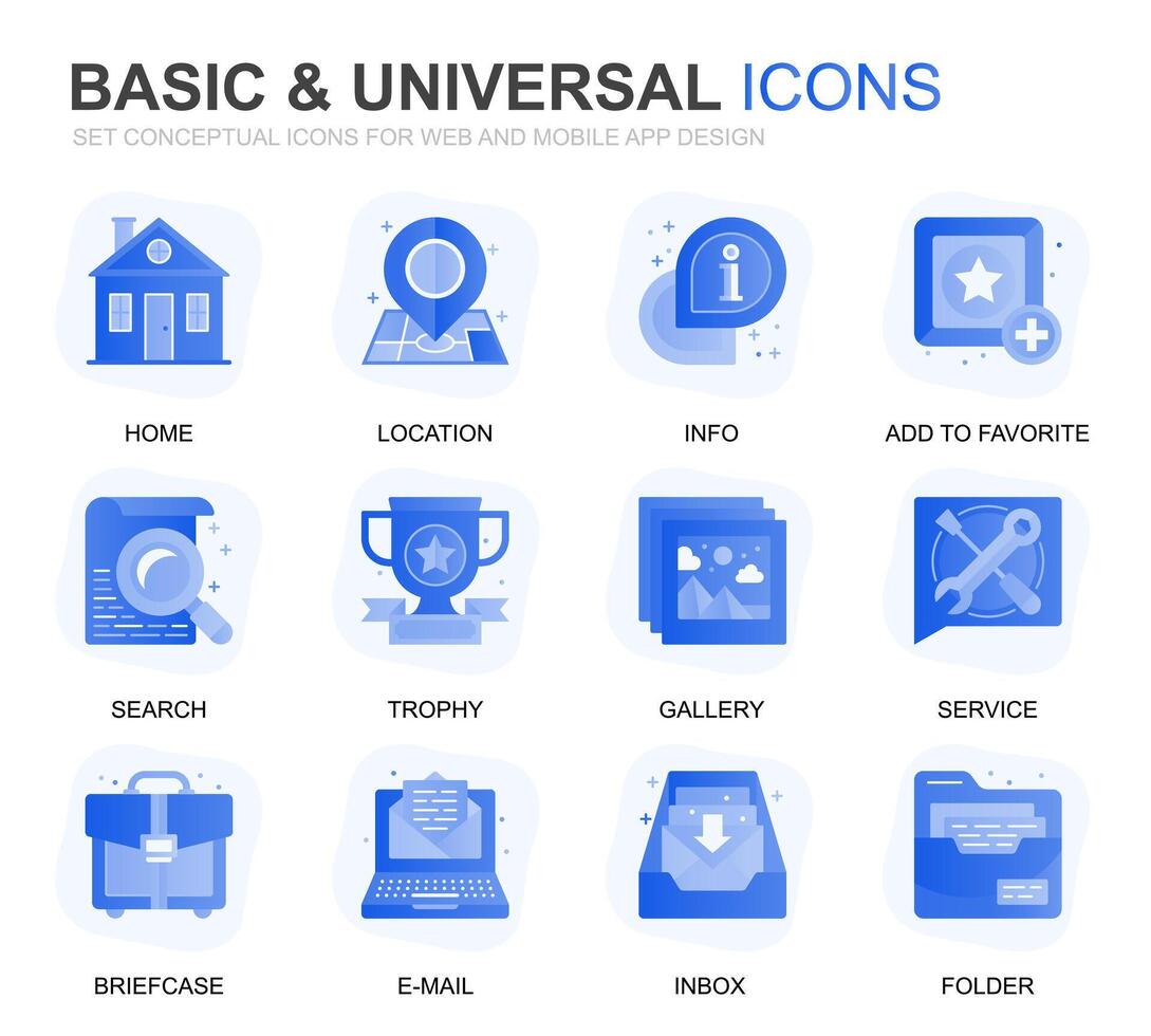 moderno conjunto básico gradiente plano ícones para local na rede Internet e Móvel aplicativos. contém tal ícones Como localização, pasta, lâmpada, apoiar, negócios, prêmio. conceptual cor plano ícone. pictograma pacote. vetor