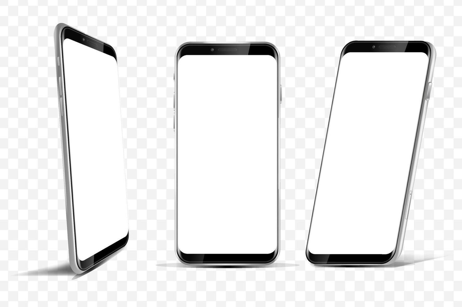 Móvel telefone brincar 3d conjunto dentro realismo Projeto. agrupar do Smartphone apresentação modelo, genérico dispositivo com esvaziar tela dentro diferente ângulos do Visão isolado realista elementos. ilustração vetor