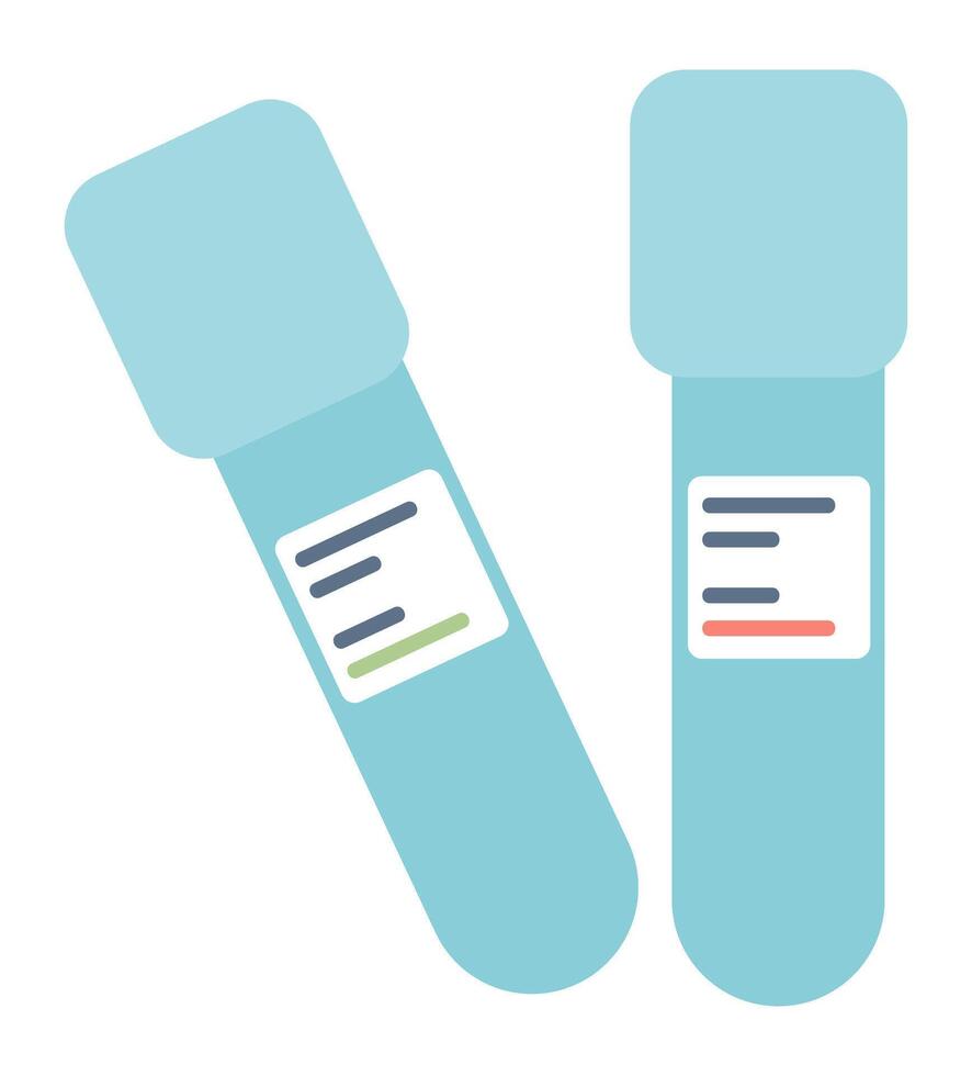 teste tubos para líquido amostras dentro plano Projeto. laboratório frasco com rótulos. ilustração isolado. vetor