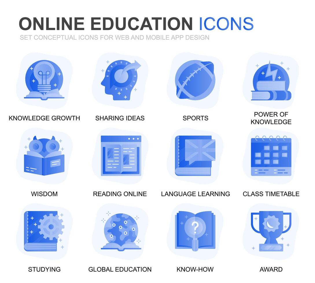 moderno conjunto Educação e conhecimento gradiente plano ícones para local na rede Internet e Móvel aplicativos. contém tal ícones Como conectados curso, universidade, estudo, livro. conceptual cor plano ícone. pictograma pacote. vetor