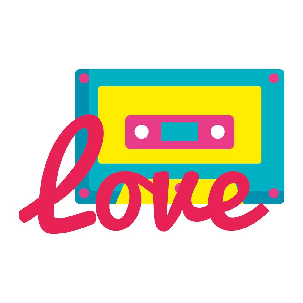 música cassete com ícone de estilo pop art letras de amor vetor