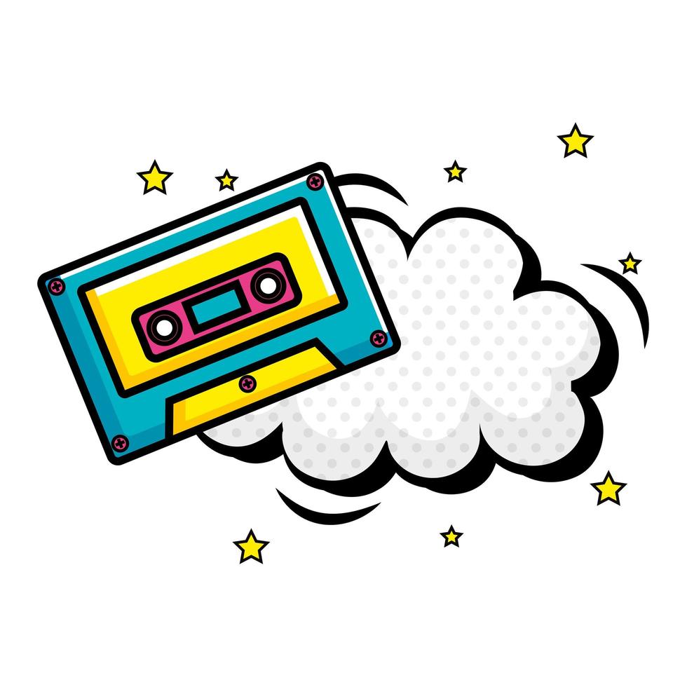 música cassete com ícone de estilo pop art na nuvem vetor