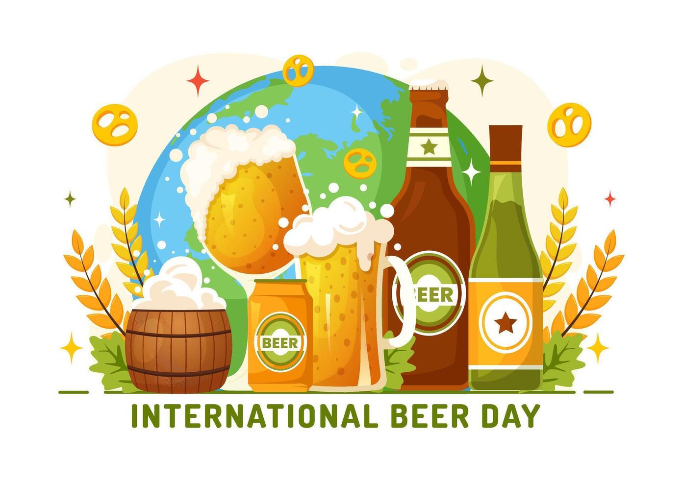 internacional Cerveja dia ilustração em 5 agosto com Felicidades cervejas celebração e fermentação dentro plano desenho animado fundo Projeto vetor